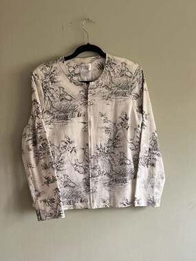 TESS Vintage-Style Toile De Jouy Print Full Zip Lined Jacket Size 14 WallPaper